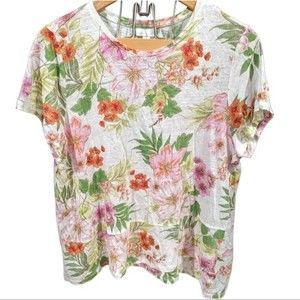 J. Jill 100% Linen Floral Short Sleeve Top Size Large